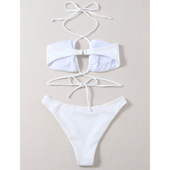Sexy White Strappy Halter Bikini - Picture 3 of 7